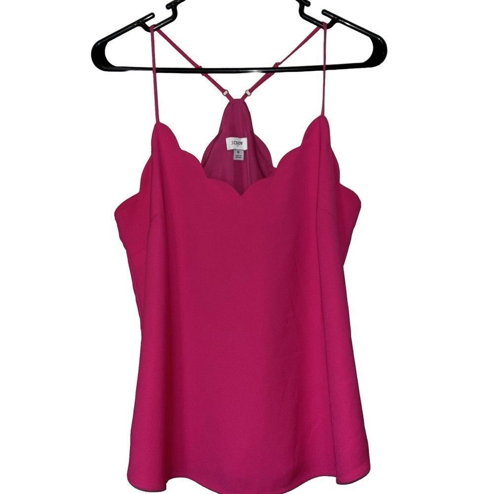 J. Crew Scallop Trim Blouse Women’s Sz 6 Adjustable Tank Hot Pink BarbieCore